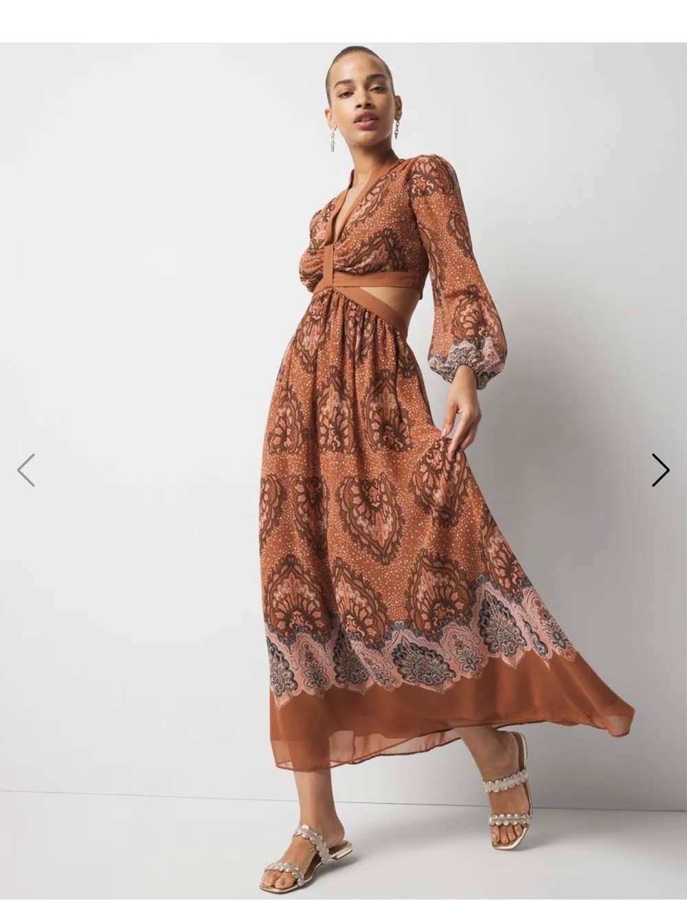 White House Black Market Rust Paisley Cutout Maxi Dress